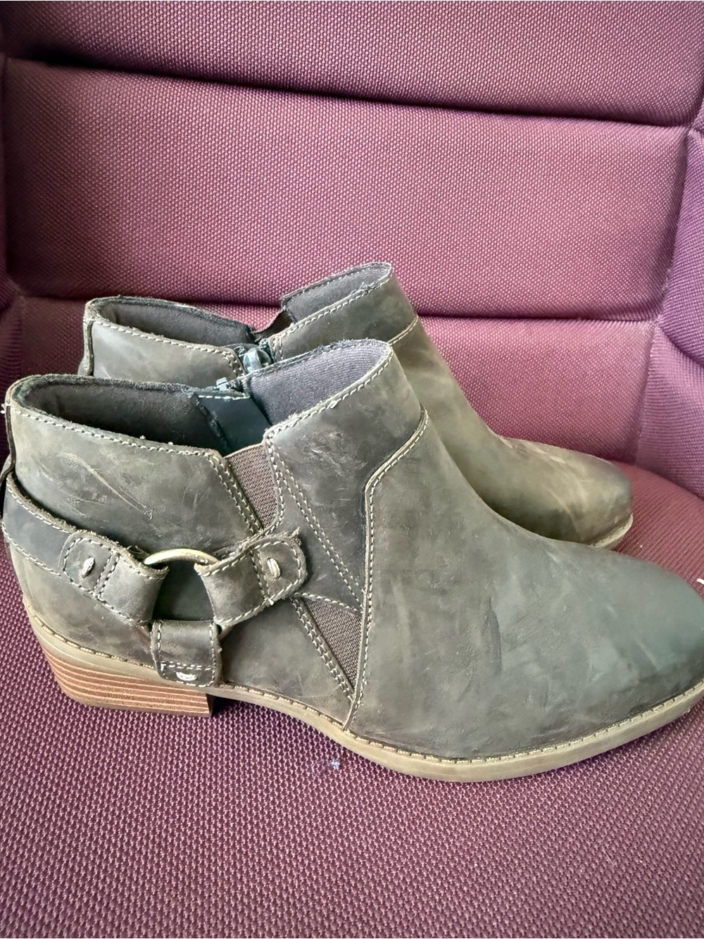 Clarks Dark Brown Suede Ankle Booties with Buckle Strap